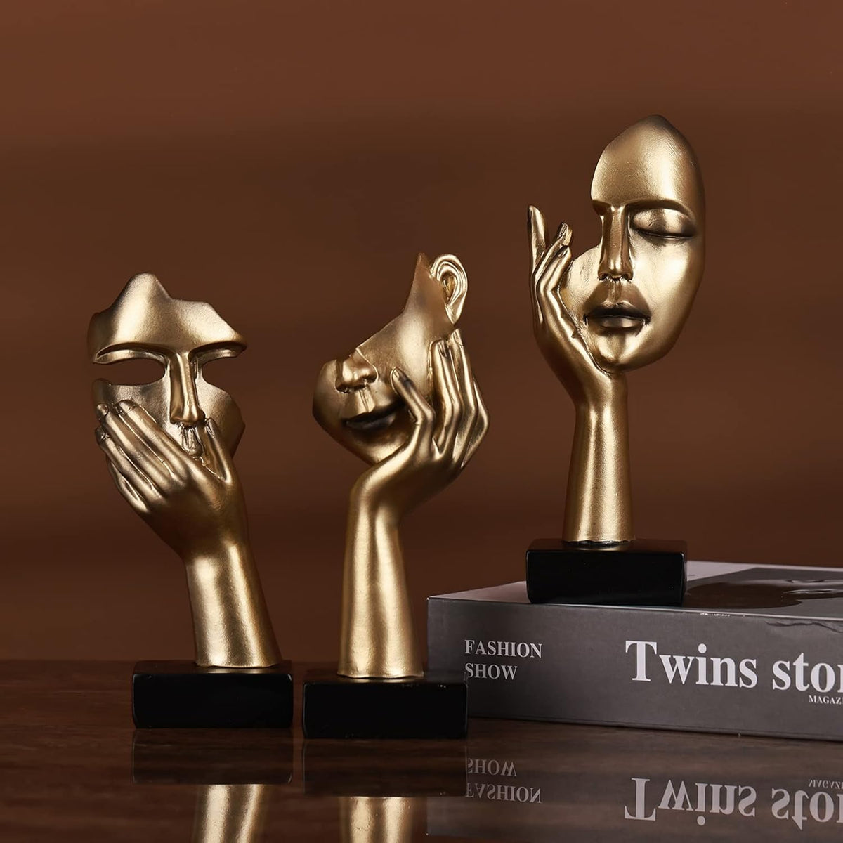 3 PCS Thinker Statue, Golden Black Abstract Art Sculpture Modern Home Decoration Desktop Decoration Christmas New Year Gift (3 Pcs Gold)