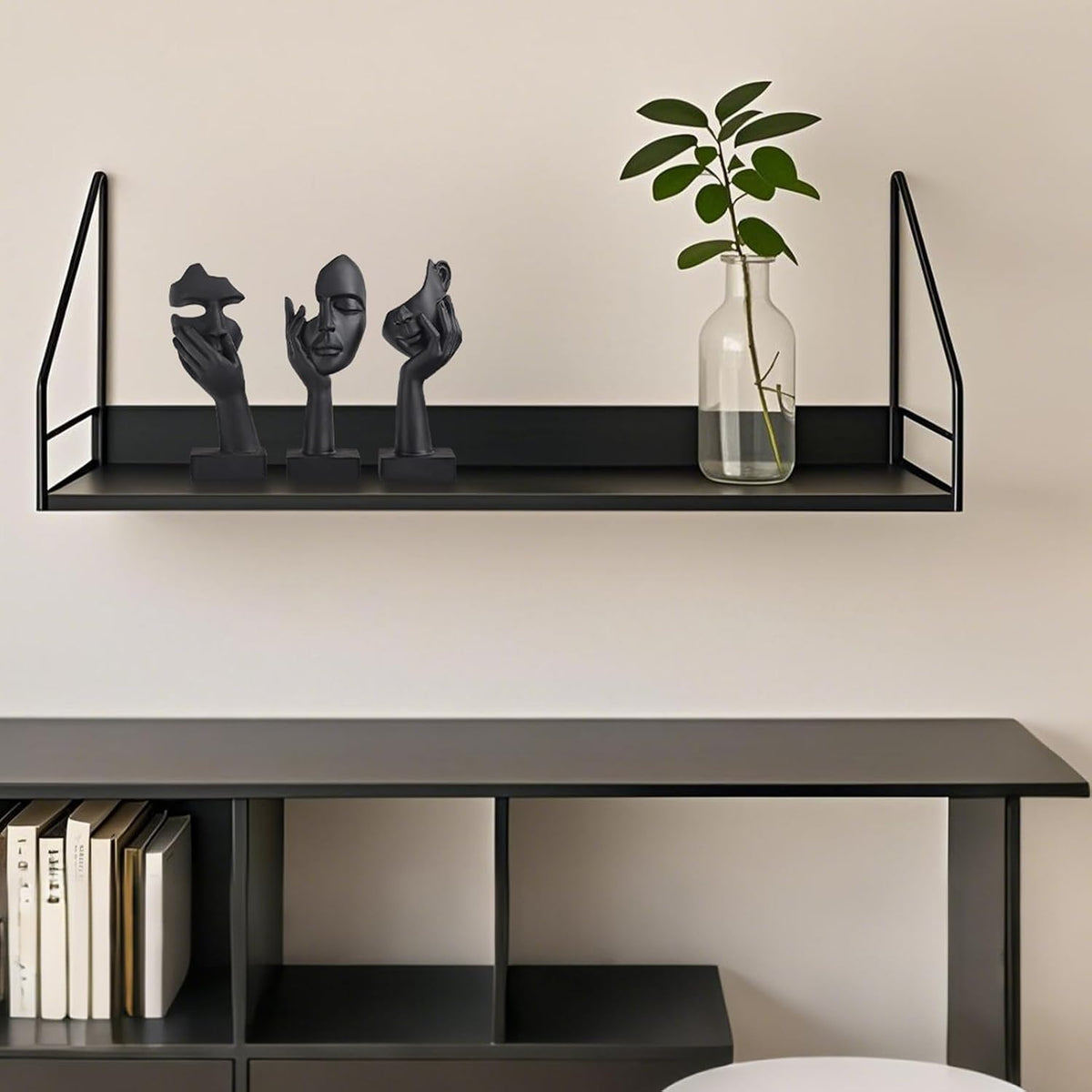 Black Home Decoration Accent Art Woman Face Statue Collectible Statue for Modern Home Living Room Bookshelf Black Desk Decor 3 Piece Set