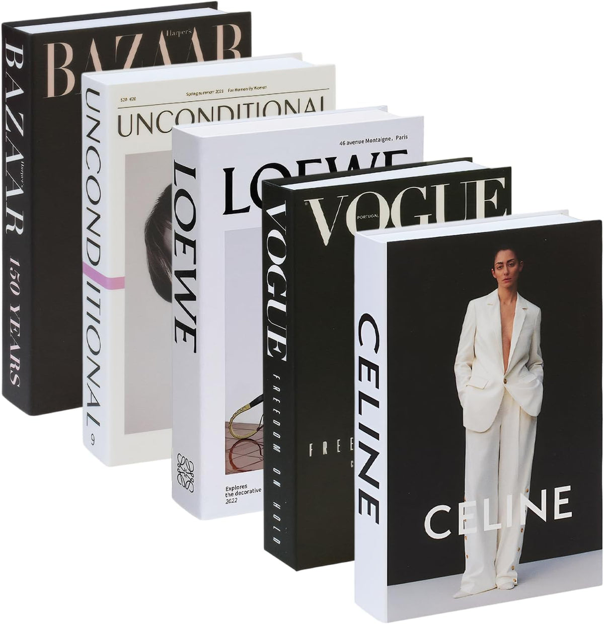 5 PCS Decorative Fake Books Set, Fashion Hardcover Display Books for Home Décor - Foldable Faux Book for Coffee Table, Bookshelf, Office - Stacked Modern Decorative Book Set (B)