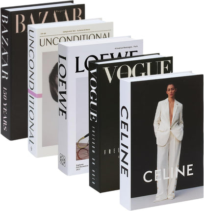 5 PCS Decorative Fake Books Set, Fashion Hardcover Display Books for Home Décor - Foldable Faux Book for Coffee Table, Bookshelf, Office - Stacked Modern Decorative Book Set (B)