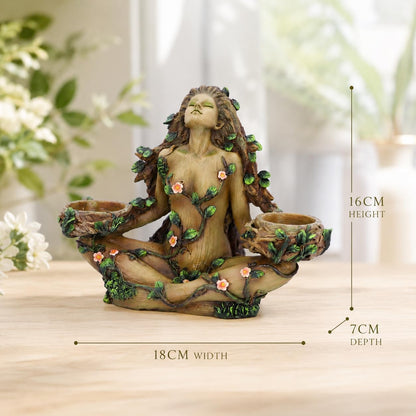 Balance of Nature Tree Spirit Double Tealight Holder 19cm, Brown | Hand-Painted Tree Spirit Candle Holder for Two Tealights