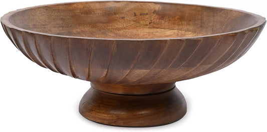 EDHAS Mango Wood Decorative Wooden Bowl Hand Carved Home Decor for Dining Table Center, Living Room, Kitchen Décor (30.48cm x 30.48cm x 12.06cm)