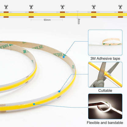 AXMOTUT COB LED Strip Lights 5m, 4000K Natural White Dimmable LED Strip, 1600 LEDs Super Bright DC24V LED Light Strip CRI90+ with RF Remote and UKCA Power Supply for DIY Home Decoration [Energy Class F]