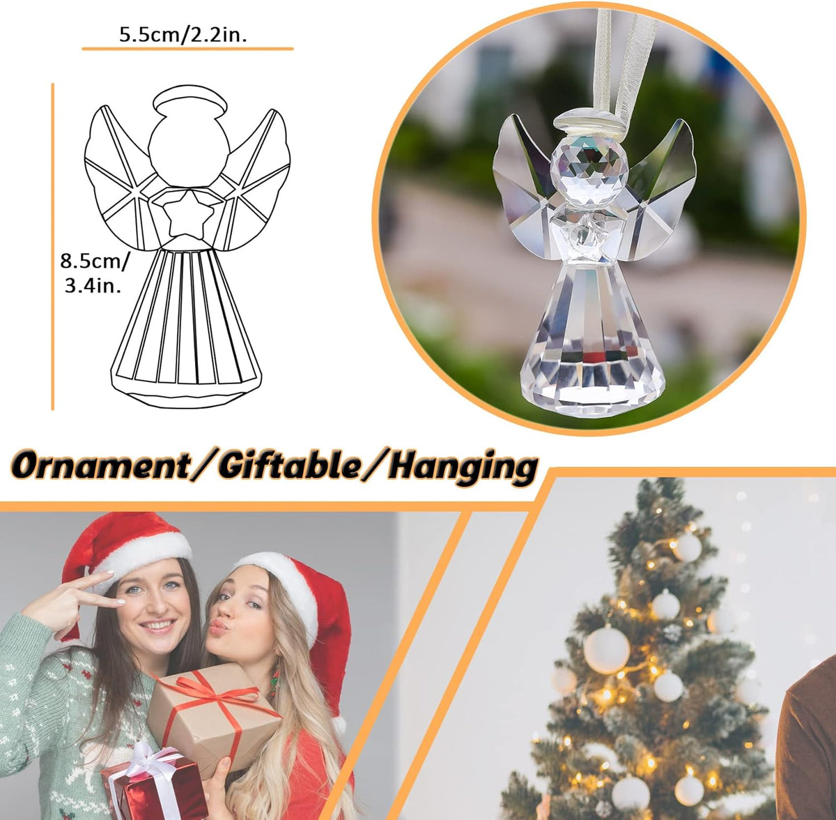 Movdyka Clear Crystal Guardian Angel Figurine Gift for Women Men Ornaments