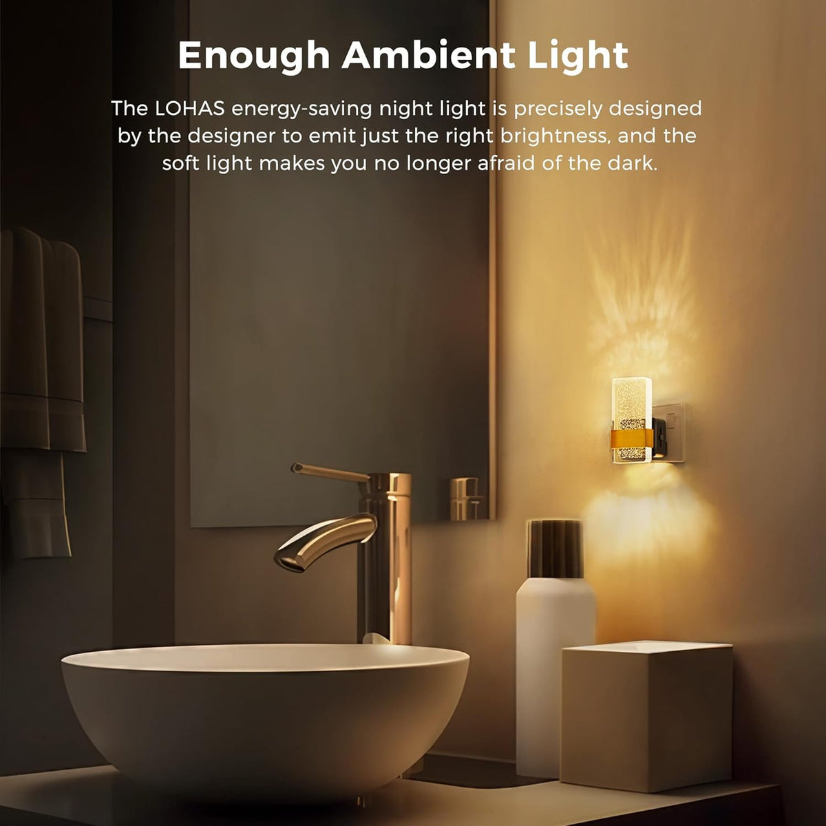 LOHAS-LED Night Light Plug in Wall, Dusk to Dawn Sensor, Dimmable | 0-100LM, Warm White 3000K, Modern Nightlight Plug in Wall for Hallway, Bathroom, Stairway [Energy Class F]
