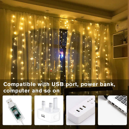 LED Window Curtain Fairy Twinkle Lights, 3mx3m 300leds USB Operated 8 Modes Icicle String Lights with Remote & Timer for Indoor Xmas Party Home Garden Decoration(Warm White) [Energy Class A++]