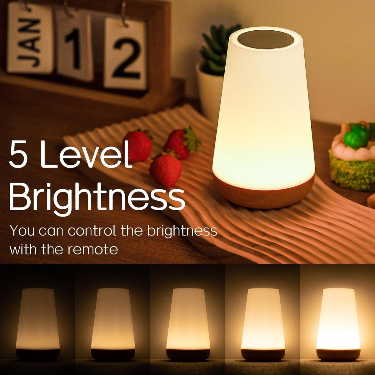 Ledivion Night Light, LED Touch Bedside Table Lamp, RGB Colours Changing, 5 Brightness Level, Timing Function, Dimmable Rechargable Remote Control Light for Bedroom, Living Room [Energy Class F]