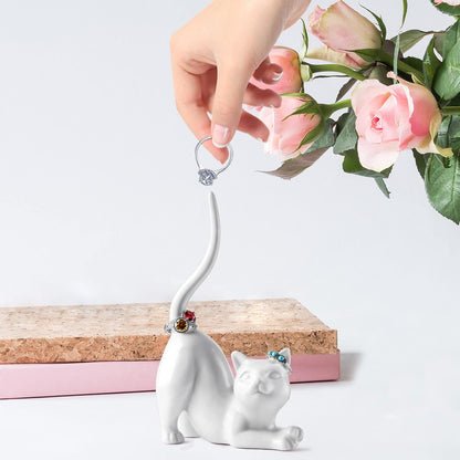 Cat Lovers Gifts for Girl - Cat Ring Holder Wedding Ring Stand, Home Decor | Funny Cat Gift for Mum, Women, Girl, Birthday Christmas Valentines Present, Desktop Organizer for Display Table Bedside
