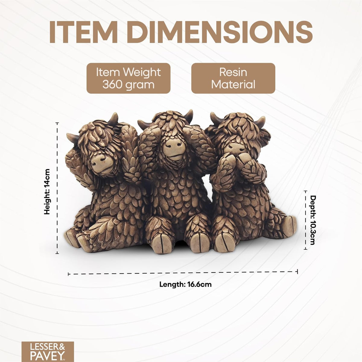 Lesser & Pavey Hughie Highland Cows Figurines Statues For Home Decor | Ideal Ornaments Friendship Gifts For Women & Men | Lovely Table Centerpiece & Living Room Accessories, Brown