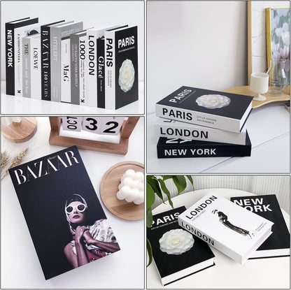 5 PCS Decorative Fake Books Set, Fashion Hardcover Display Books for Home Décor - Foldable Faux Book for Coffee Table, Bookshelf, Office - Stacked Modern Decorative Book Set (B)