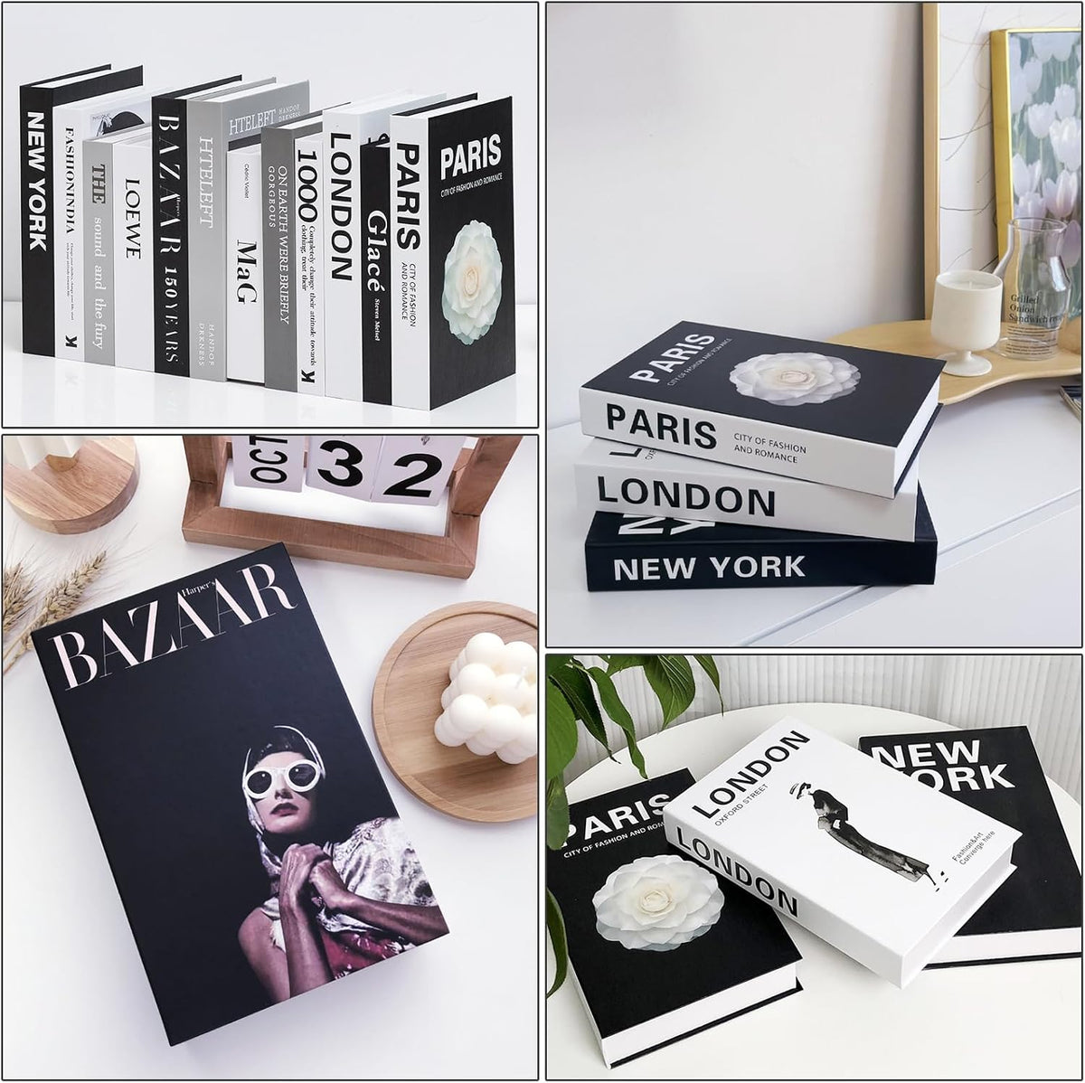 5 PCS Decorative Fake Books Set, Fashion Hardcover Display Books for Home Décor - Foldable Faux Book for Coffee Table, Bookshelf, Office - Stacked Modern Decorative Book Set (B)