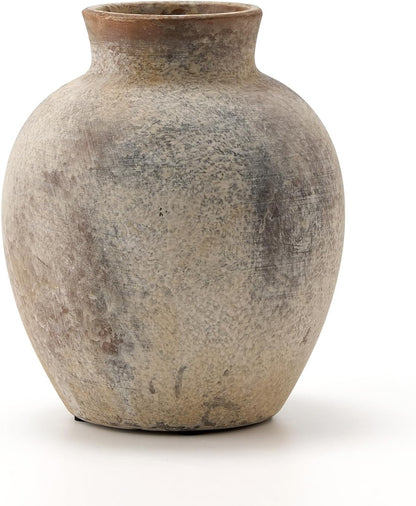 PORCER Ceramic Rustic Farmhouse Flower Vase, 6 Inch Cute Boho for Home Decor, Terracotta for Living Room, Table, Shelf, Mantel Decoration, Farmhouse, Gray