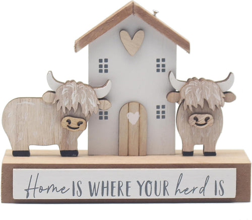 Lesser & Pavey Love & Affection Highland Cow Standing Wooden Plaque | Standing wooden plaque, Highland Cow design