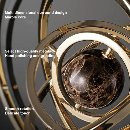 Modern Sculpture Decor, Abstract Art Metal Globe Ornament for Desk Office | Rotating Desktop Globe for Geographic Home Table Decoration Adult Decorative Book Shelf with Rectangle Stand, Black & Gold