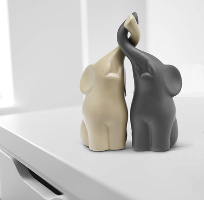 FeinKnick Harmonious Ceramic Elephant Couple in Beige & Grey – Modern Sculpture as a Pair of Two Individual Elephants – Decorative Figure 16 cm High – Elephant as a Gift