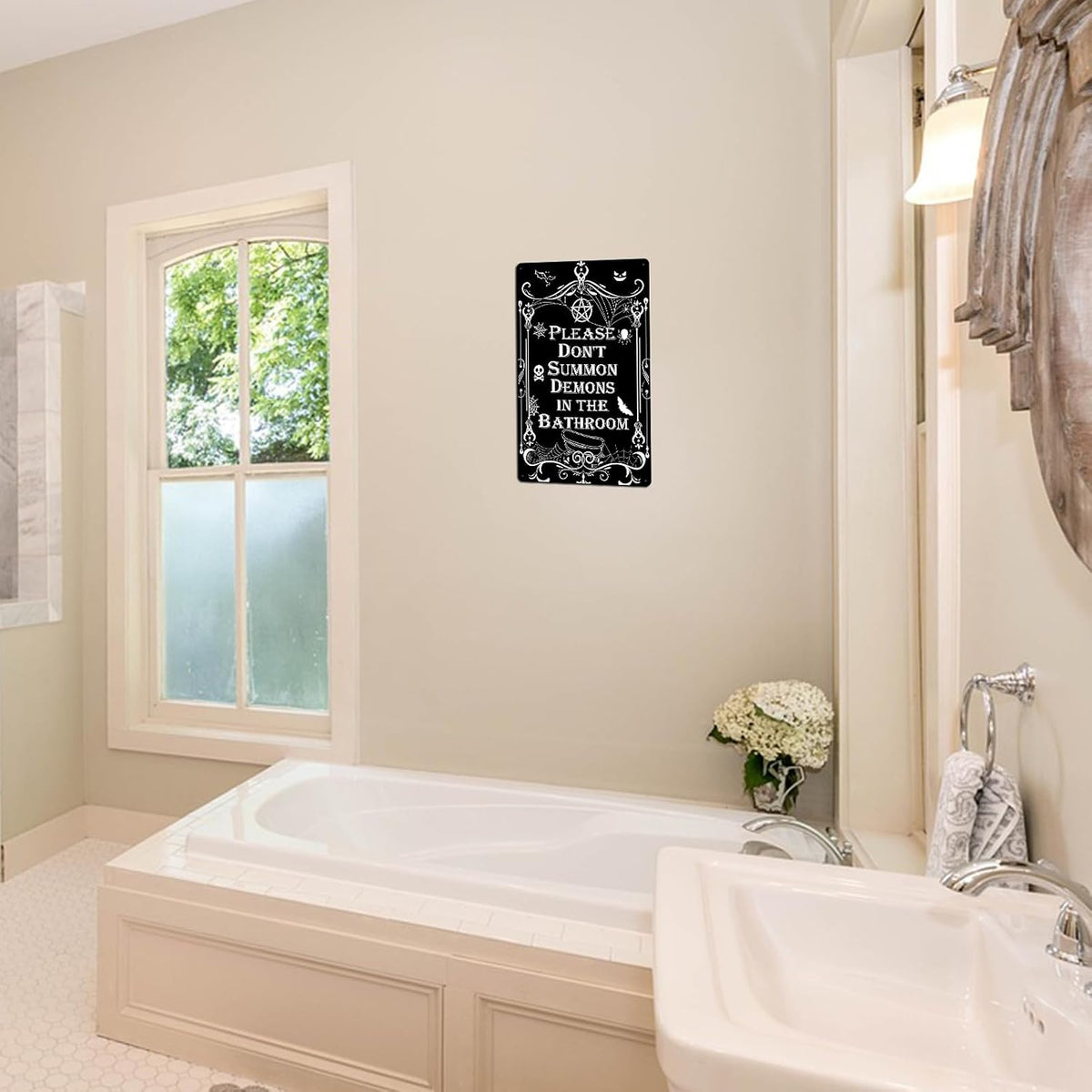 Yiruhe Please Do Not Summon Demons In The Bathroom Funny Gothic Decor Bathroom Wall Art for Home Gift Toilet Restroom 8x12 Inch (2551)