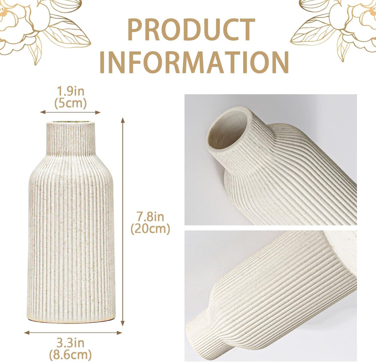 20cm Ceramic Vase Beige Matte Round Modern Design, Boho Style for Aesthetic Decoration, Keeping Flower for Living Room, Bedroom Decoration, Simple Nordic Style (Beige)