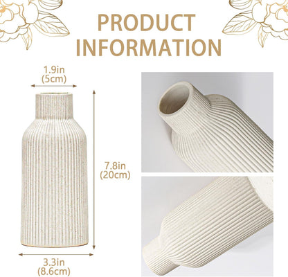 20cm Ceramic Vase Beige Matte Round Modern Design, Boho Style for Aesthetic Decoration, Keeping Flower for Living Room, Bedroom Decoration, Simple Nordic Style (Beige)