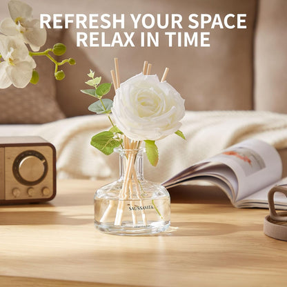 Reed Diffusers Set, 210 ml White Flower Scented Lasts up to 120 Days | Flower Diffuser with 7 Sticks, Home Fragrance for Bathroom Bedroom Living Room Decor, Air Fresheners