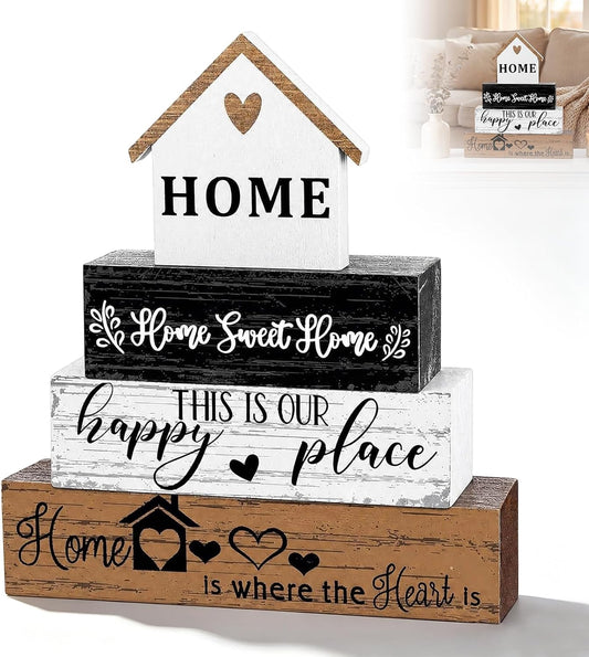 4 PCS Wooden Ornaments for House, Ornaments for Shelves Living Room Decor with Natural Grain Handcrafted Decorative Home Accessories Gifts for Family
