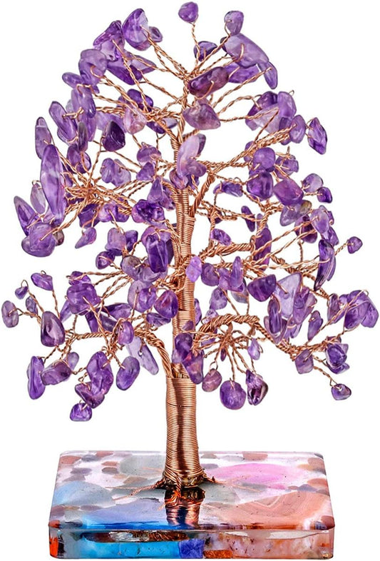 Nupuyai Amethyst Healing Crystal Money Tree for Home Office Decor