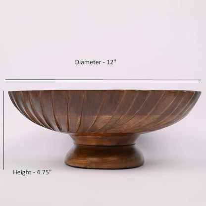 EDHAS Mango Wood Decorative Wooden Bowl Hand Carved Home Decor for Dining Table Center, Living Room, Kitchen Décor (30.48cm x 30.48cm x 12.06cm)