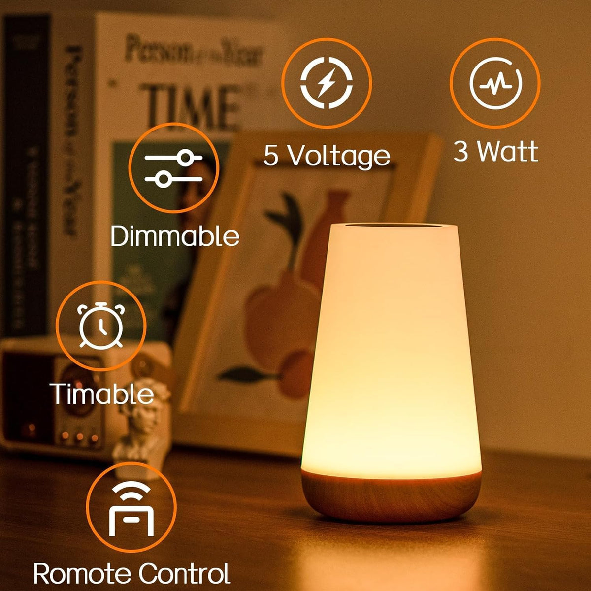 Ledivion Night Light, LED Touch Bedside Table Lamp, RGB Colours Changing, 5 Brightness Level, Timing Function, Dimmable Rechargable Remote Control Light for Bedroom, Living Room [Energy Class F]