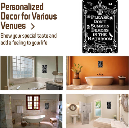 Yiruhe Please Do Not Summon Demons In The Bathroom Funny Gothic Decor Bathroom Wall Art for Home Gift Toilet Restroom 8x12 Inch (2551)