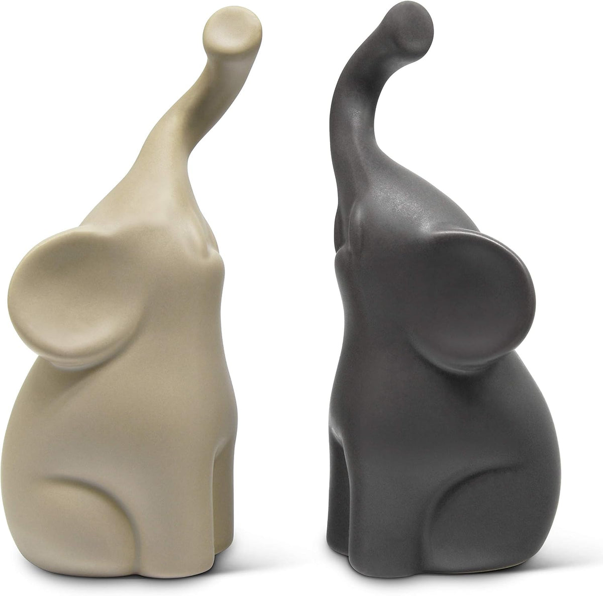 FeinKnick Harmonious Ceramic Elephant Couple in Beige & Grey – Modern Sculpture as a Pair of Two Individual Elephants – Decorative Figure 16 cm High – Elephant as a Gift