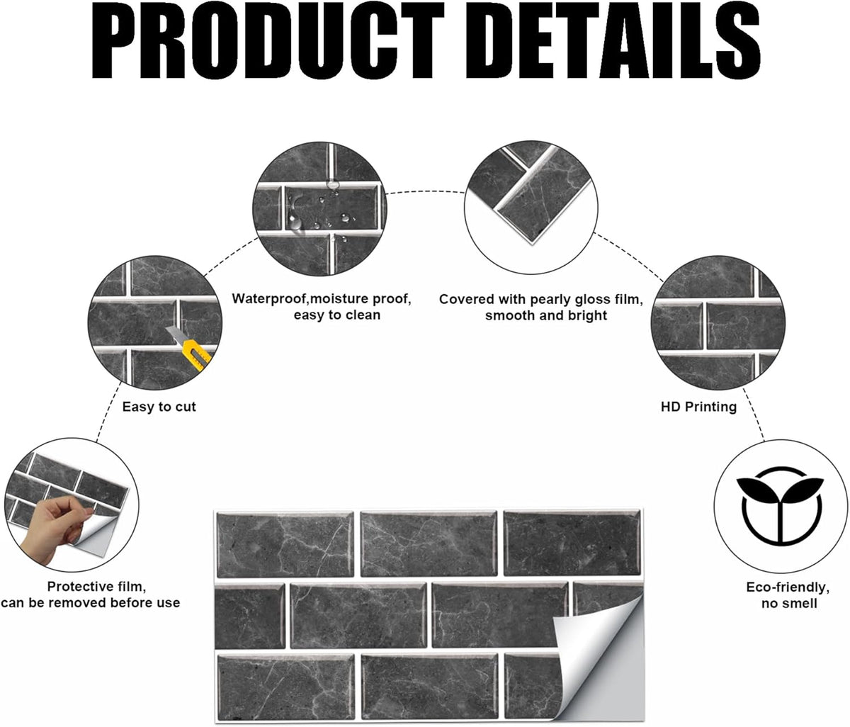 24 Sheets Peel and Stick Wall Tiles Kitchen Self Adhesive Backsplash | wall protector/cooker splashback/tile covers/gas hob cover/stove gap filler DIY home decor waterproof oilproof for bathroom