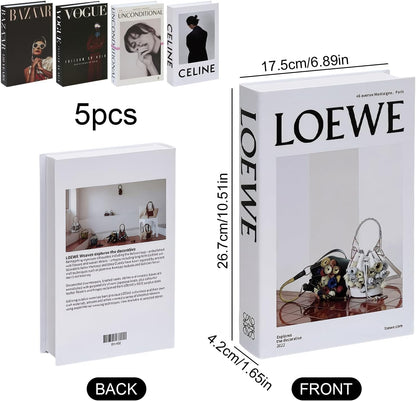5 PCS Decorative Fake Books Set, Fashion Hardcover Display Books for Home Décor - Foldable Faux Book for Coffee Table, Bookshelf, Office - Stacked Modern Decorative Book Set (B)