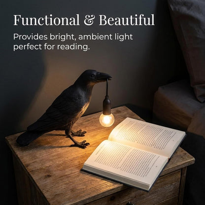 Black Bird Table Lamps Resin Crow Desk Lamp with Bulb E27 Base Modern Raven Art Deco Bedside Decor 3 Pin Plug in Cord Table Lamps for Bedroom, Office, College Dorm [Energy Class A]