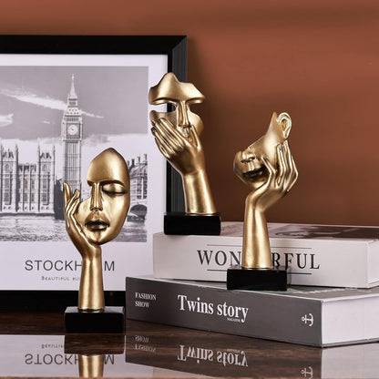 3 PCS Thinker Statue, Golden Black Abstract Art Sculpture Modern Home Decoration Desktop Decoration Christmas New Year Gift (3 Pcs Gold)