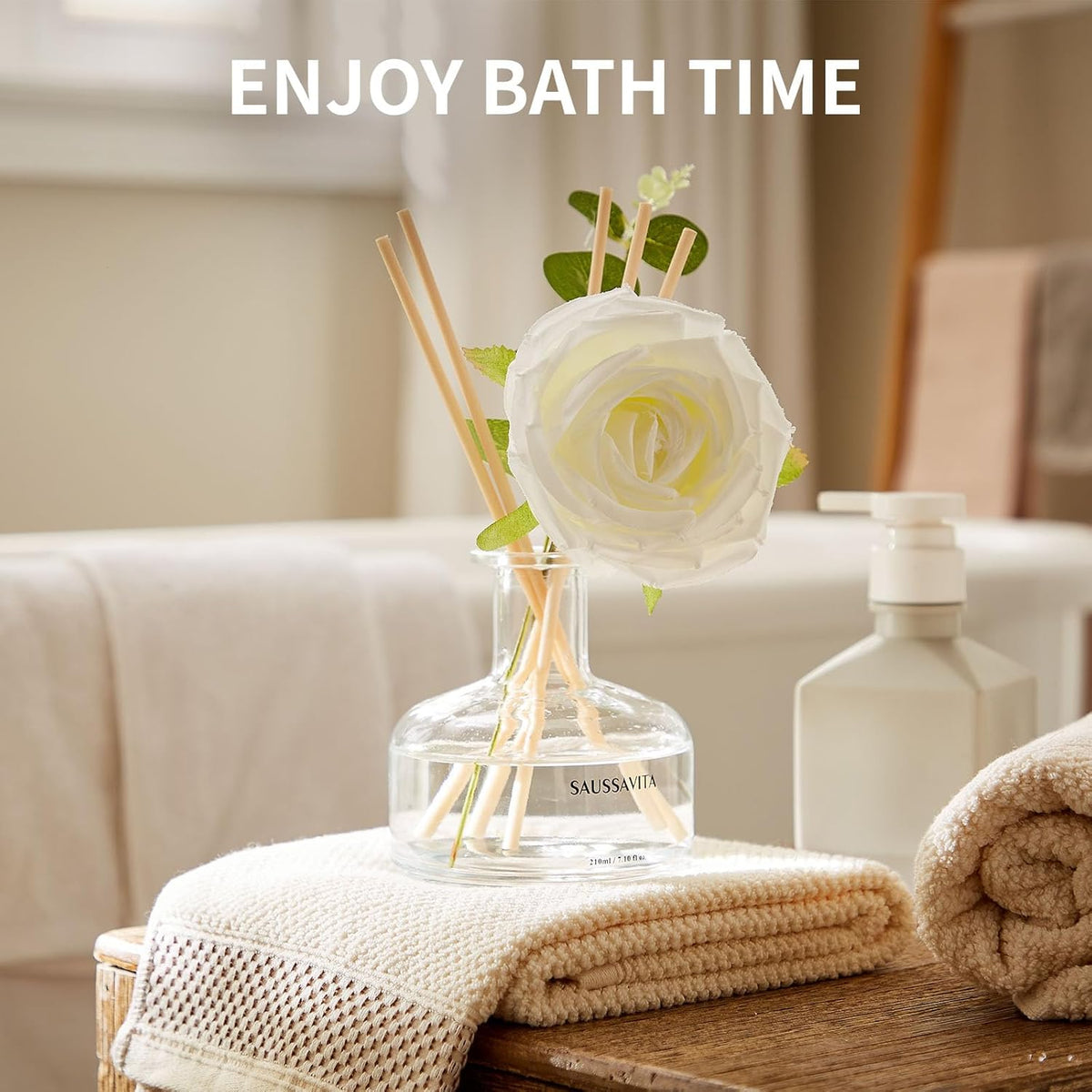 Reed Diffusers Set, 210 ml White Flower Scented Lasts up to 120 Days | Flower Diffuser with 7 Sticks, Home Fragrance for Bathroom Bedroom Living Room Decor, Air Fresheners