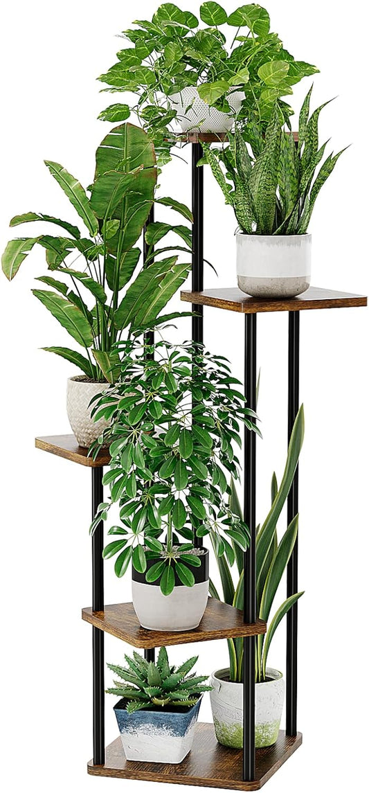 Bamworld Plant Stand Indoor Plant Shelf Outdoor Wood Plant Rack for Multiple Plants 5 Tiers Ladder Plant Holder for Living Room Patio Boho Home Decor for Gardening | Tall Flower Stand 5 Tier Plant Table for Living Room Bedroom Balcony Brown
