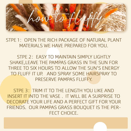 80pcs Dried Pampas Grass Bouquet Rustic Boho Floral Arrangement with Orange Accents Fall Wedding and Home Decor for Living Room Bedroom Office(17inch)