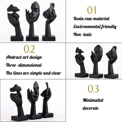 Black Home Decoration Accent Art Woman Face Statue Collectible Statue for Modern Home Living Room Bookshelf Black Desk Decor 3 Piece Set