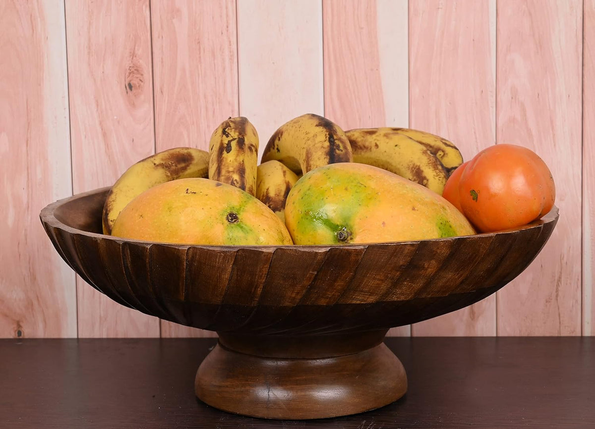 EDHAS Mango Wood Decorative Wooden Bowl Hand Carved Home Decor for Dining Table Center, Living Room, Kitchen Décor (30.48cm x 30.48cm x 12.06cm)