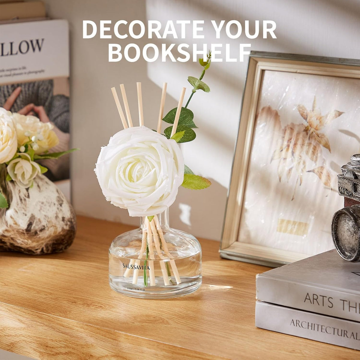 Reed Diffusers Set, 210 ml White Flower Scented Lasts up to 120 Days | Flower Diffuser with 7 Sticks, Home Fragrance for Bathroom Bedroom Living Room Decor, Air Fresheners