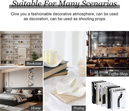 5 PCS Decorative Fake Books Set, Fashion Hardcover Display Books for Home Décor - Foldable Faux Book for Coffee Table, Bookshelf, Office - Stacked Modern Decorative Book Set (B)