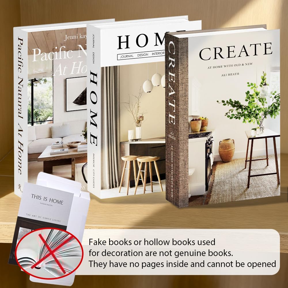 Modern Decorative Books Set of 3, Empty Hollow Fake Books for Home Decor, Foldable Hardcover Faux Book Set for Coffee Table, Bookshelf, Bedroom, Living Room & Office