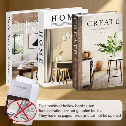 Modern Decorative Books Set of 3, Empty Hollow Fake Books for Home Decor, Foldable Hardcover Faux Book Set for Coffee Table, Bookshelf, Bedroom, Living Room & Office