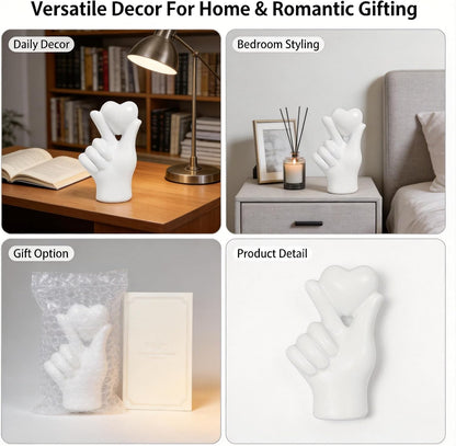 Modern Home Decor, Hand Holding Heart White Resin Ornament, Minimalist Shelf & Table Decor, Gift for Her