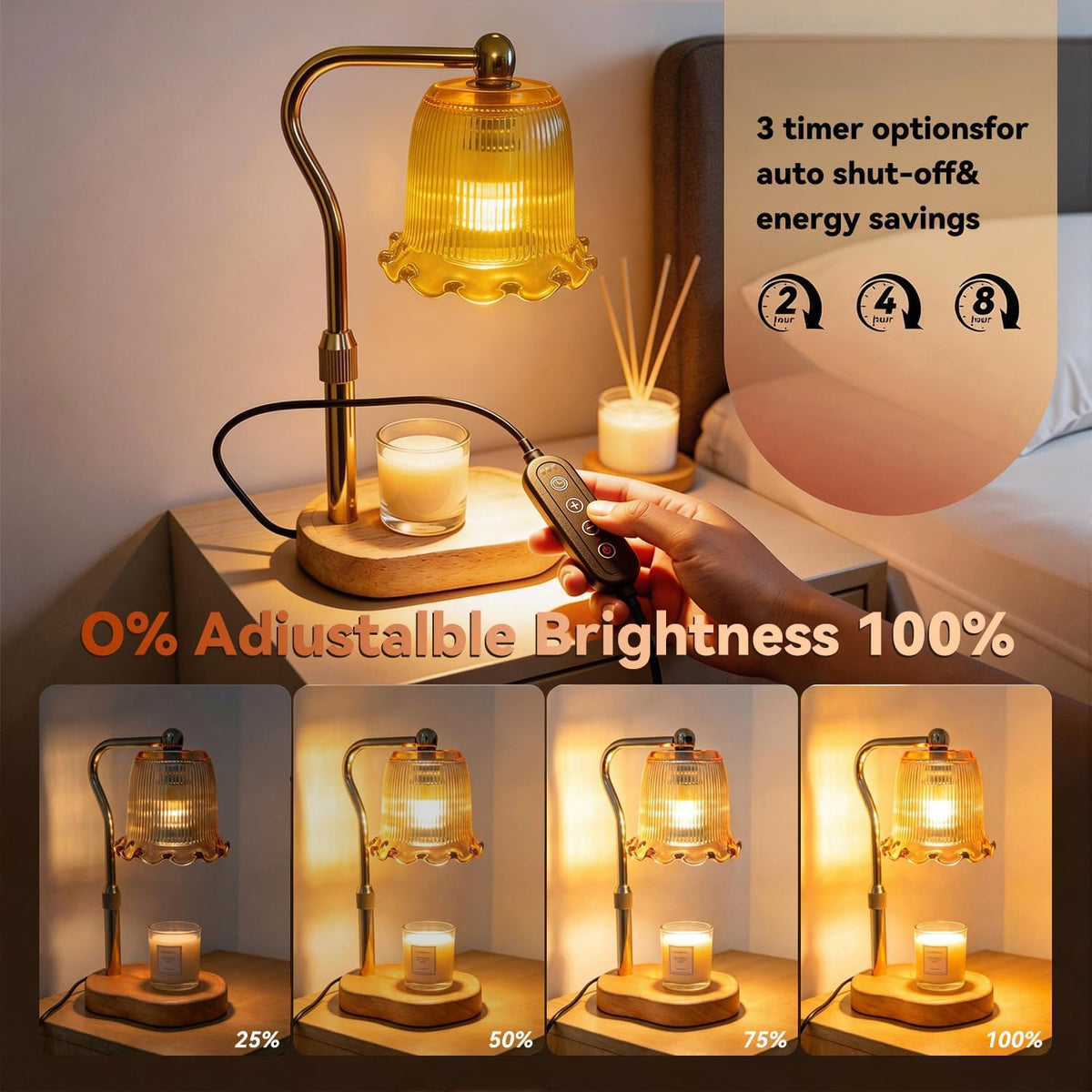 Candle Warmer Lamp with Dimmer,Wax Melt Warmer for Jar Candles,Flameless Candle Lamp with Timer,Includes 2 bulbs,Candle Warmer Gifts for Mum & Women, Gold, Housewarming Gift, Bedroom Decor