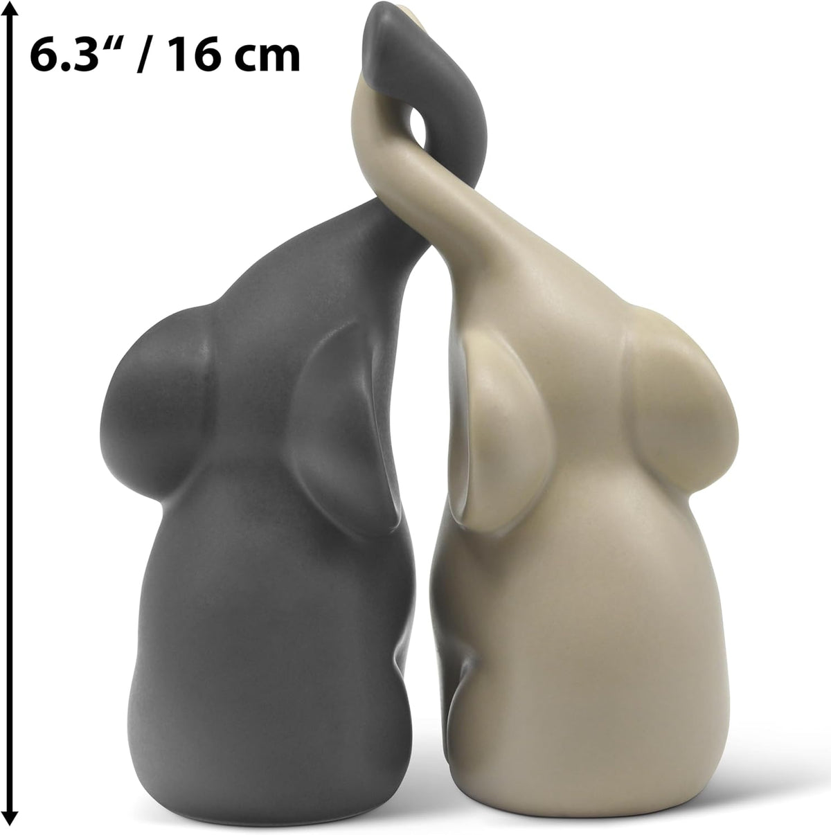 FeinKnick Harmonious Ceramic Elephant Couple in Beige & Grey – Modern Sculpture as a Pair of Two Individual Elephants – Decorative Figure 16 cm High – Elephant as a Gift