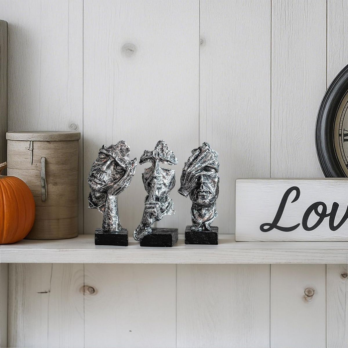 3 Pcs Thinker Statue, Silent Abstract Art Figurine, Modern Home Resin Decor for Desk/Bookshelf, No Hear No See No Speak Knick Knacks