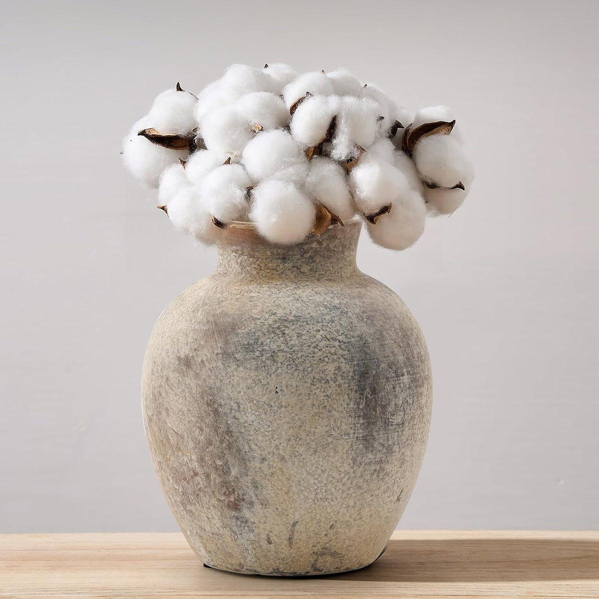 PORCER Ceramic Rustic Farmhouse Flower Vase, 6 Inch Cute Boho for Home Decor, Terracotta for Living Room, Table, Shelf, Mantel Decoration, Farmhouse, Gray