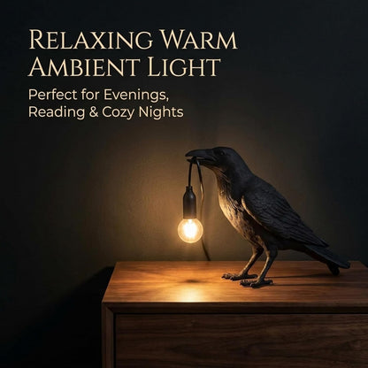 Black Bird Table Lamps Resin Crow Desk Lamp with Bulb E27 Base Modern Raven Art Deco Bedside Decor 3 Pin Plug in Cord Table Lamps for Bedroom, Office, College Dorm [Energy Class A]