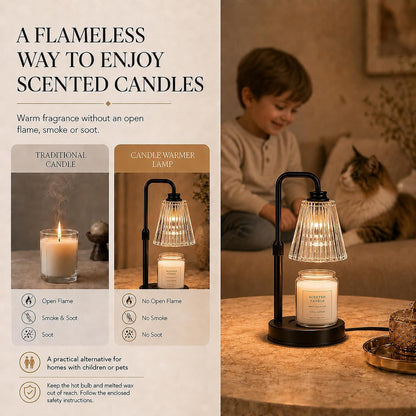 Funistree Black Candle Warmer Lamp Height Adjustable, Gifts for Women Mum [Energy Class C]