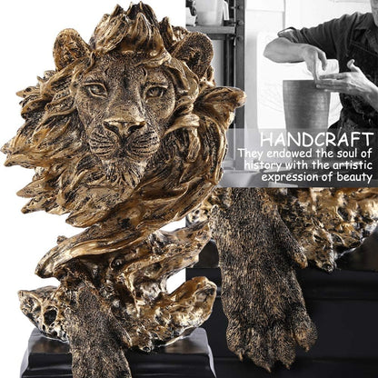 H&W Lion Statue,Gold Sculptures,Sandstone Resin Lion Figurines for Men,Abstract Art Statue Ornaments for Home Office Living Room Bookshelf Table Desktop Housewarming D¨¦cor